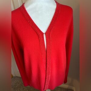 Bogari Red Cardigan Sweater Beaded Size XL